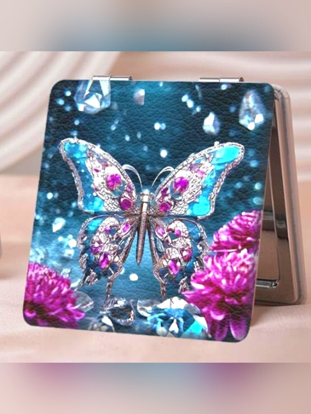 Glittery Butterfly Double Sided Compact Mirror